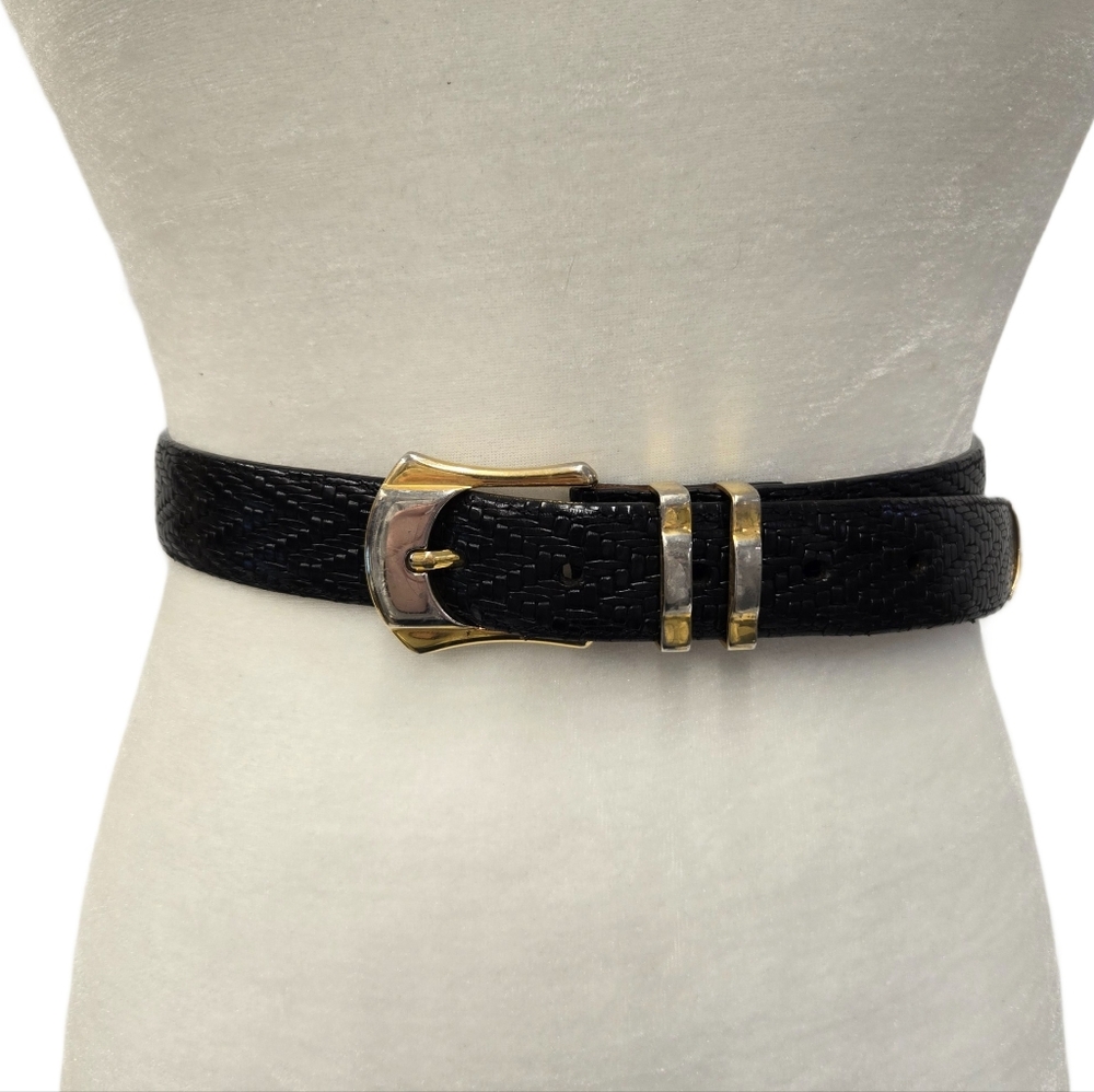 Mezlan Black Leather Belt with Two Tone Belt Buckle